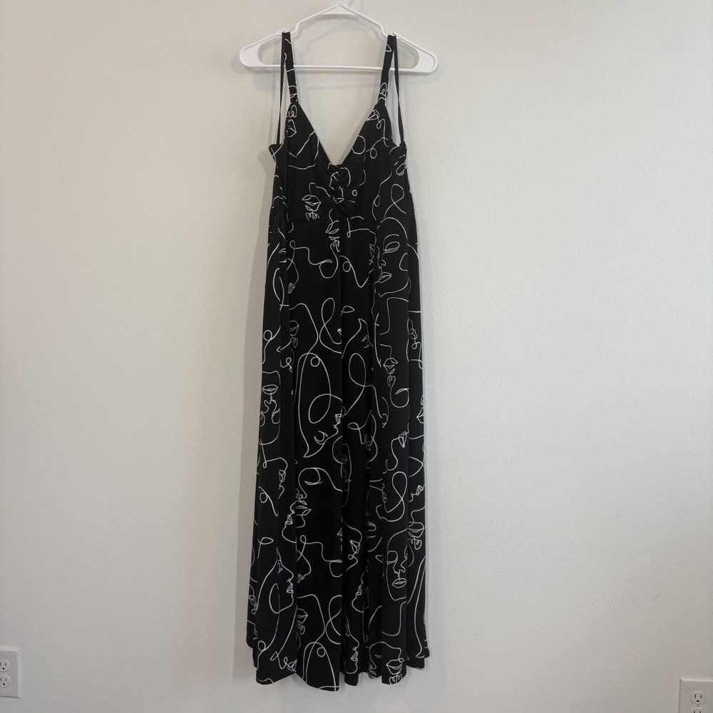 Torrid Maxi Dress Women 0 XL Face Print Empire Waist Black Stretch V Neck